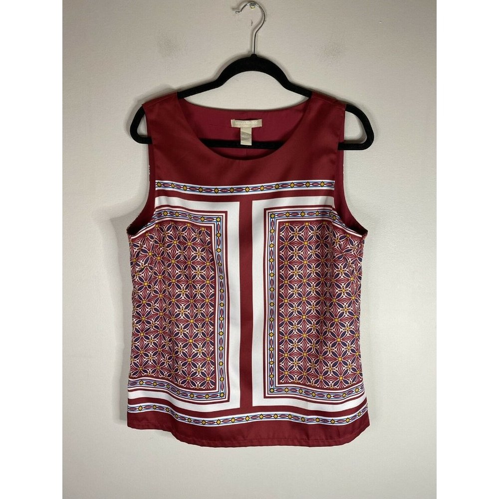 Womens Banana Republic Red White Pattern Tank Top Size 14